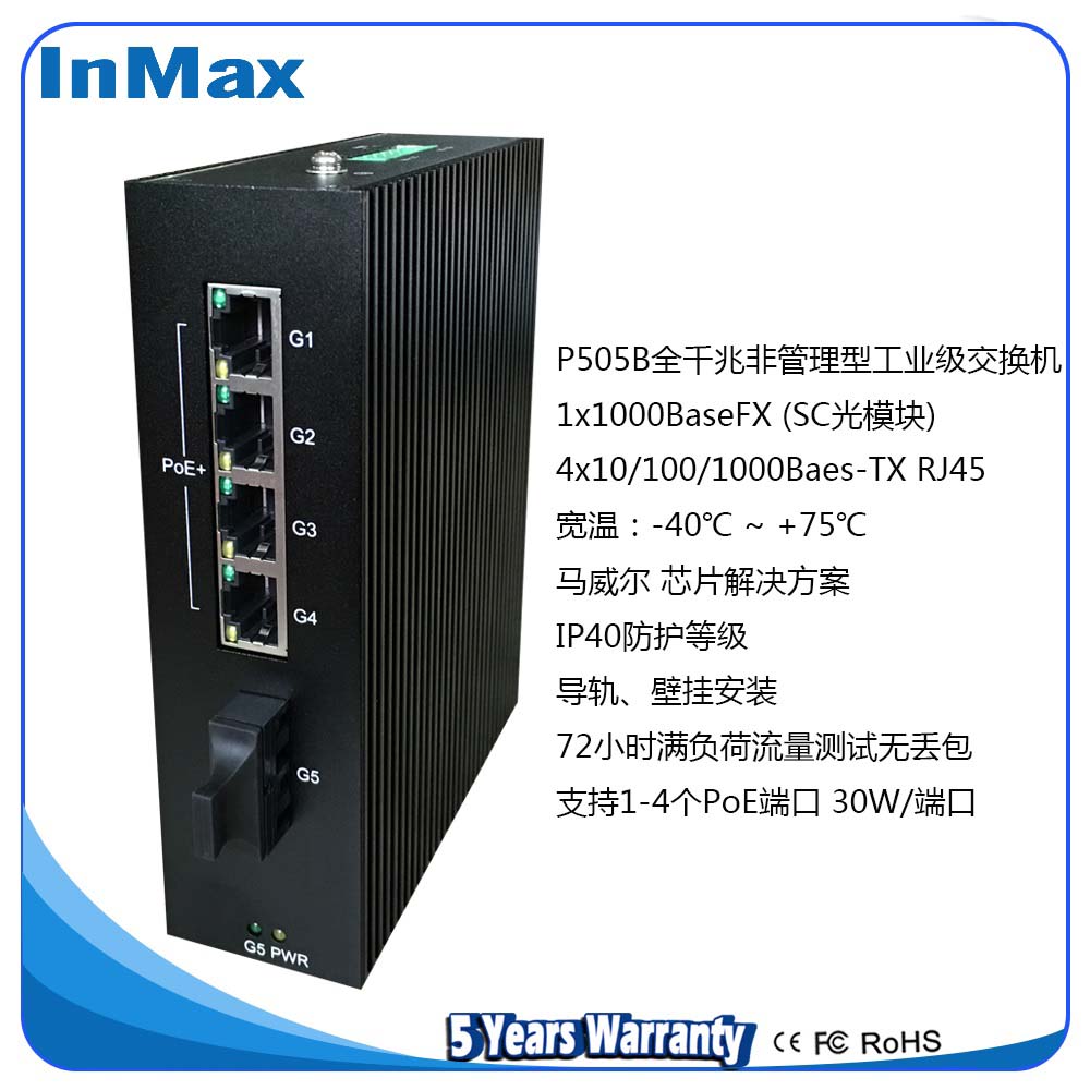1光4电千兆工业级PoE交换机SC